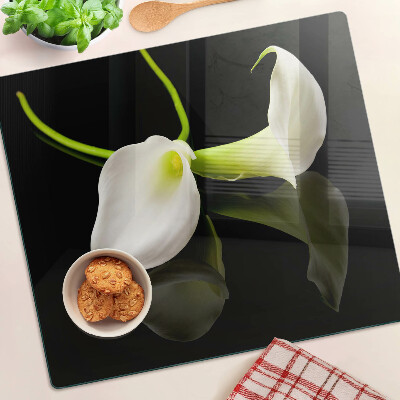Planche à découper en verre Lys sur fond noir