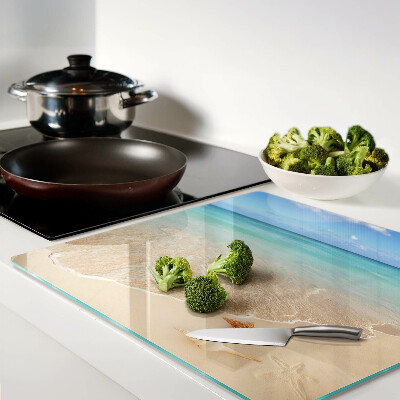 Planche à découper verre Plage avec coquillages et vagues