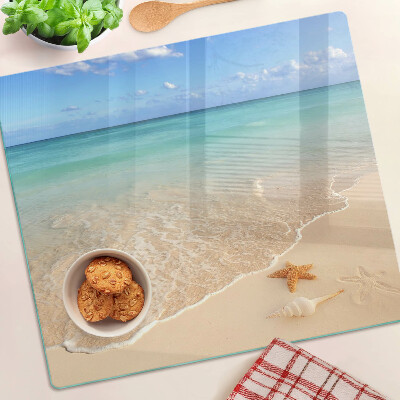 Planche à découper verre Plage avec coquillages et vagues