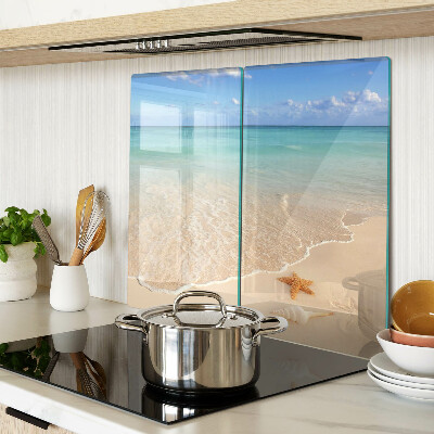 Planche à découper verre Plage avec coquillages et vagues