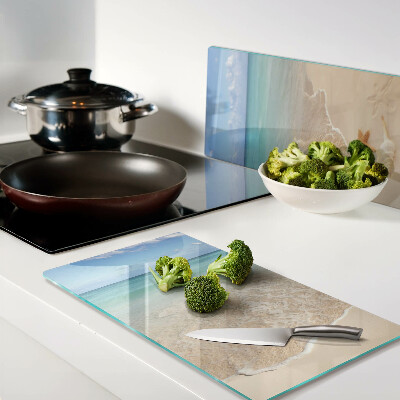 Planche à découper verre Plage avec coquillages et vagues