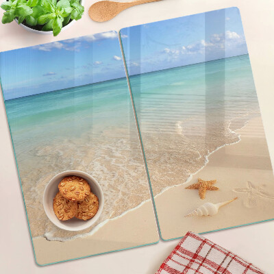 Planche à découper verre Plage avec coquillages et vagues