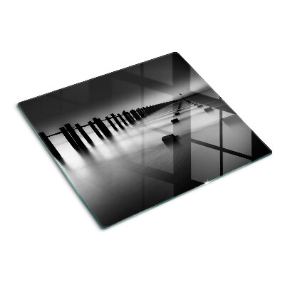 Planche à découper en verre Jetée en noir et blanc