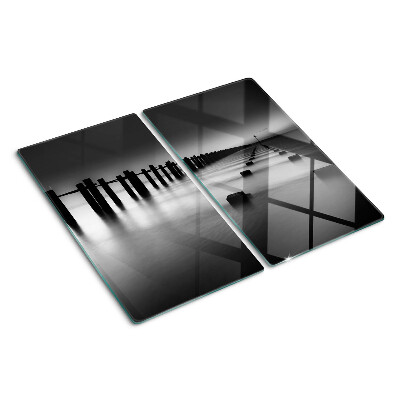 Planche à découper en verre Jetée en noir et blanc