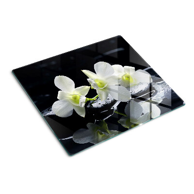 Planche à découper verre Orchidées sur fond noir