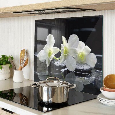 Planche à découper verre Orchidées sur fond noir