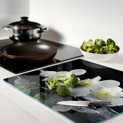 Planche à découper verre Orchidées sur fond noir