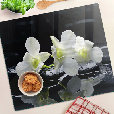 Planche à découper verre Orchidées sur fond noir