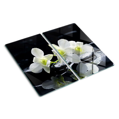 Planche à découper verre Orchidées sur fond noir
