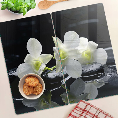 Planche à découper verre Orchidées sur fond noir