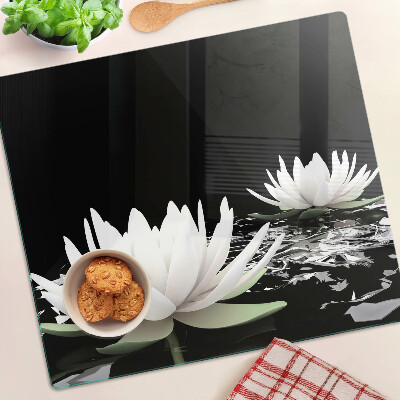 Planche à découper en verre Nénuphars sur fond noir