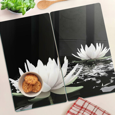 Planche à découper en verre Nénuphars sur fond noir