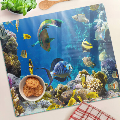 Planche à découper verre Le monde sous-marin du récif corallien