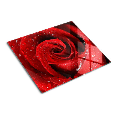 Planche à découper en verre Rose rouge avec des gouttes d'eau