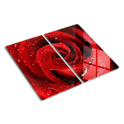 Planche à découper en verre Rose rouge avec des gouttes d'eau
