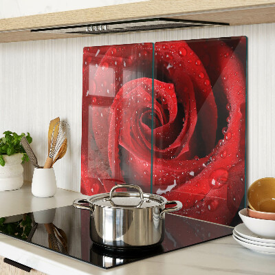 Planche à découper en verre Rose rouge avec des gouttes d'eau