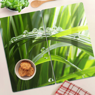 Planche à découper en verre Gouttes d'eau sur l'herbe