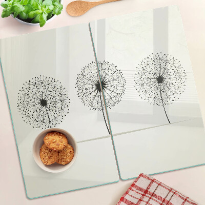 Planche à découper verre Pissenlits sur fond blanc