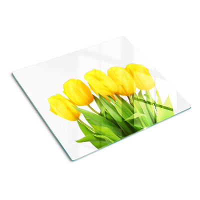 Planche à découper en verre Tulipes jaunes sur fond vert
