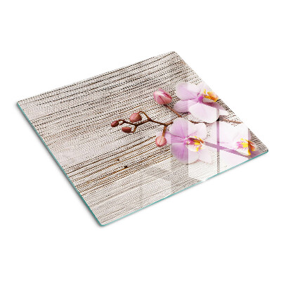Planche à découper verre Orchidées sur fond de bois