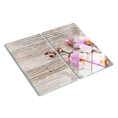 Planche à découper verre Orchidées sur fond de bois