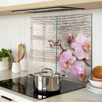 Planche à découper verre Orchidées sur fond de bois