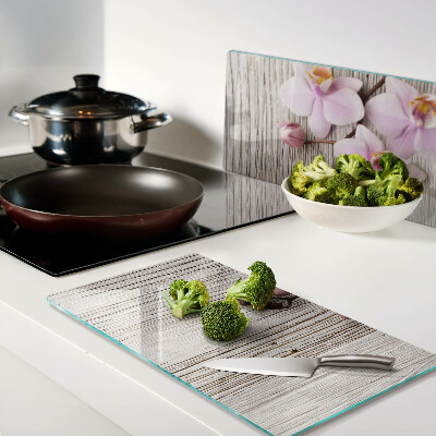 Planche à découper verre Orchidées sur fond de bois