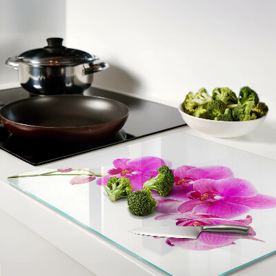 Planche à découper en verre Orchidées aux tons roses
