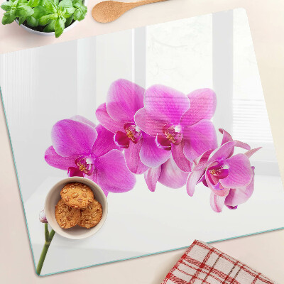 Planche à découper en verre Orchidées aux tons roses
