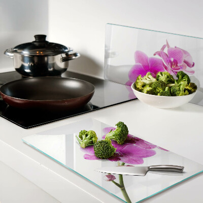 Planche à découper en verre Orchidées aux tons roses