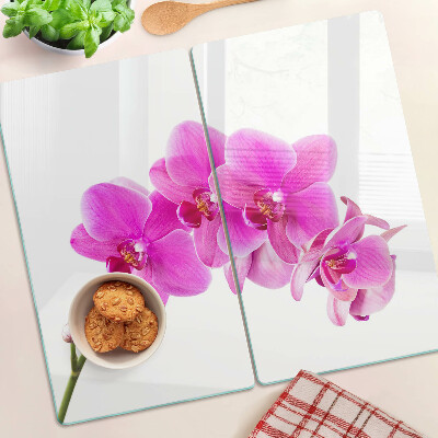 Planche à découper en verre Orchidées aux tons roses
