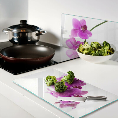 Planche à découper en verre Fleurs d'orchidées dans des tons de rose