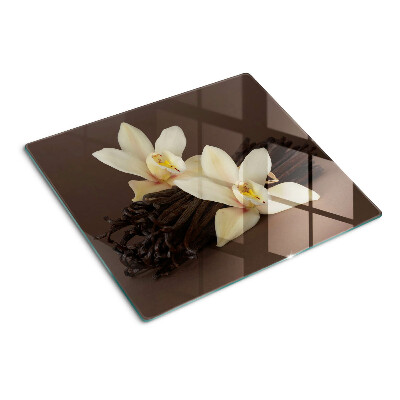 Planche à découper verre Orchidées et gousses de vanille