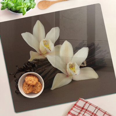 Planche à découper verre Orchidées et gousses de vanille