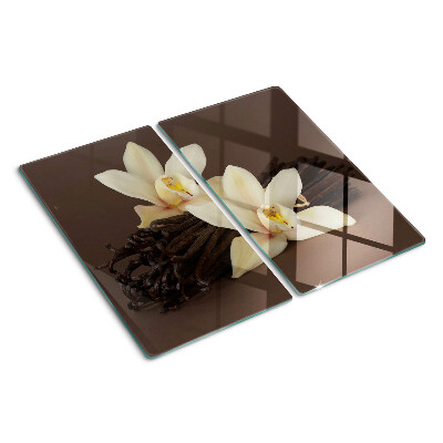 Planche à découper verre Orchidées et gousses de vanille