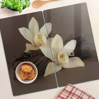 Planche à découper verre Orchidées et gousses de vanille