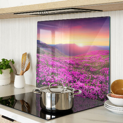 Planche à découper en verre Paysage fleuri au coucher du soleil