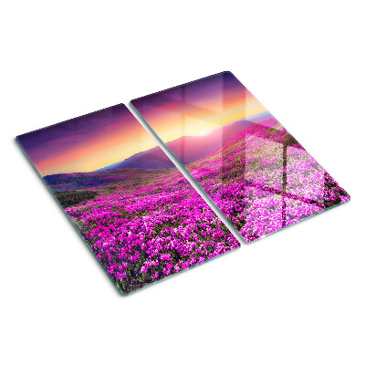 Planche à découper en verre Paysage fleuri au coucher du soleil