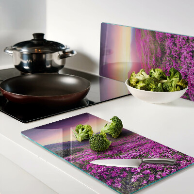 Planche à découper en verre Paysage fleuri au coucher du soleil