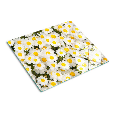 Planche à découper en verre Marguerites sur fond blanc