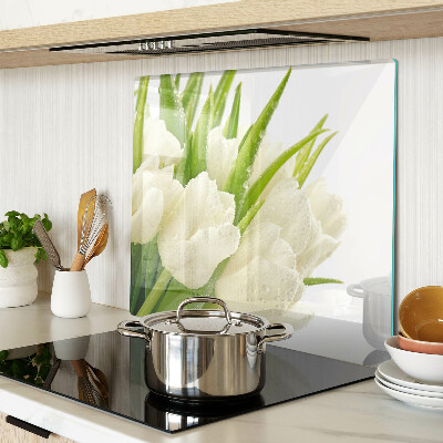 Planche à découper en verre Tulipes dans des gouttes d'eau