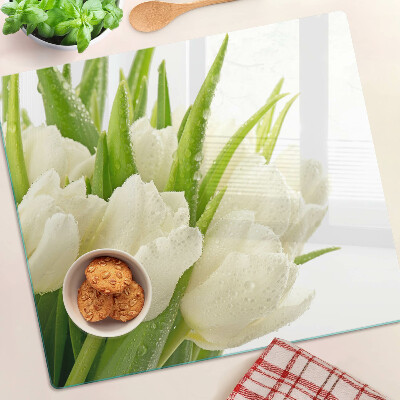 Planche à découper en verre Tulipes dans des gouttes d'eau
