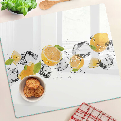 Planche à découper verre Citrons avec de la glace