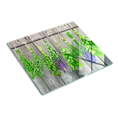 Planche à découper verre Herbes séchées sur fond de bois