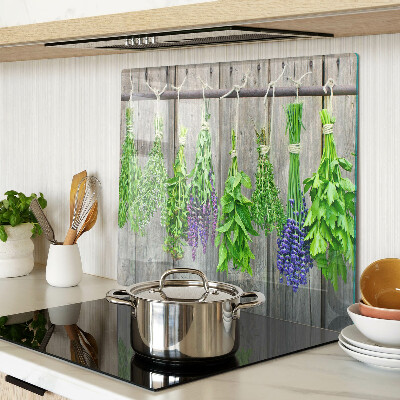 Planche à découper verre Herbes séchées sur fond de bois