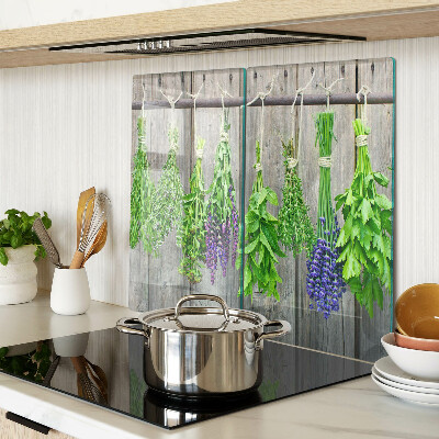 Planche à découper verre Herbes séchées sur fond de bois