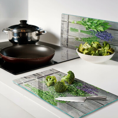Planche à découper verre Herbes séchées sur fond de bois