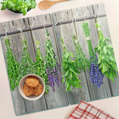 Planche à découper verre Herbes séchées sur fond de bois