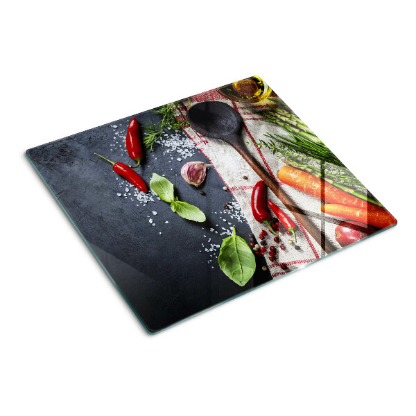 Planche à découper verre Épices et légumes de cuisine