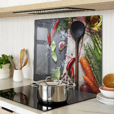 Planche à découper verre Épices et légumes de cuisine